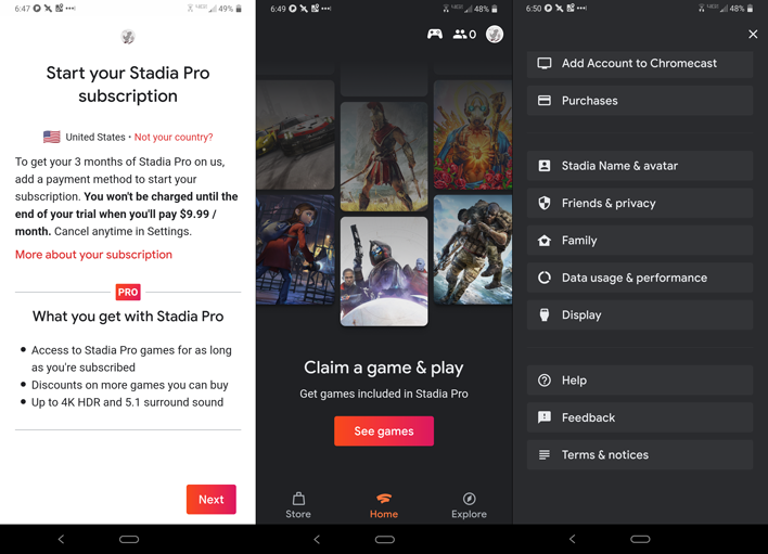 google stadia setup pro and menu