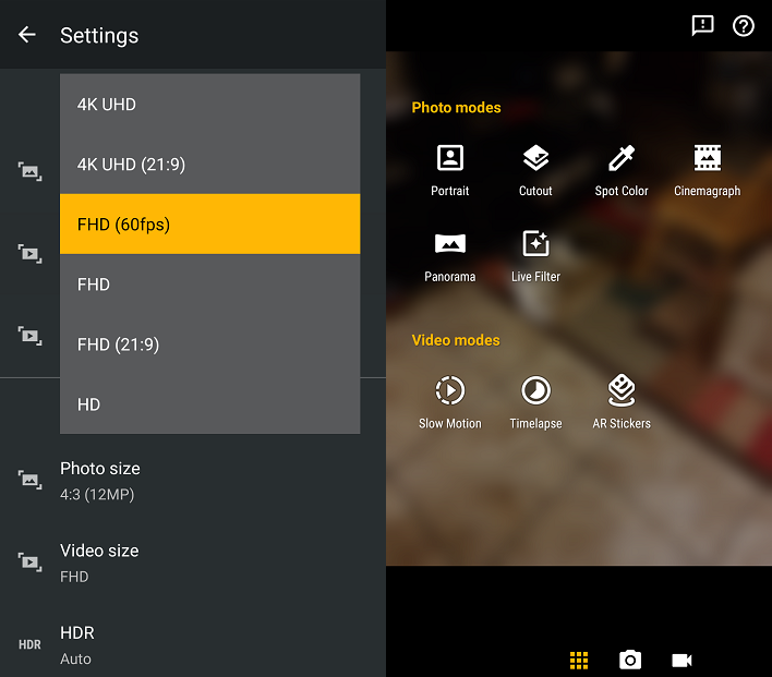 screenshot camera options motorola one action