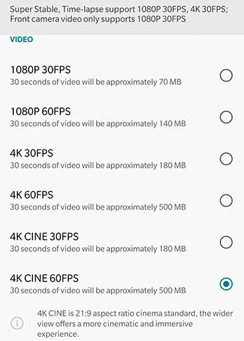 OnePlus 8 Pro Video Settings