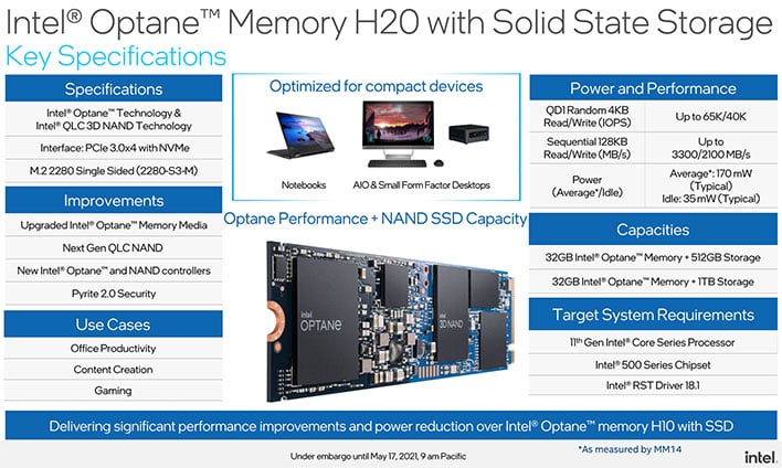 Intel optane series h20 ssd m.2 pcie 512gb + 32gb optane oem