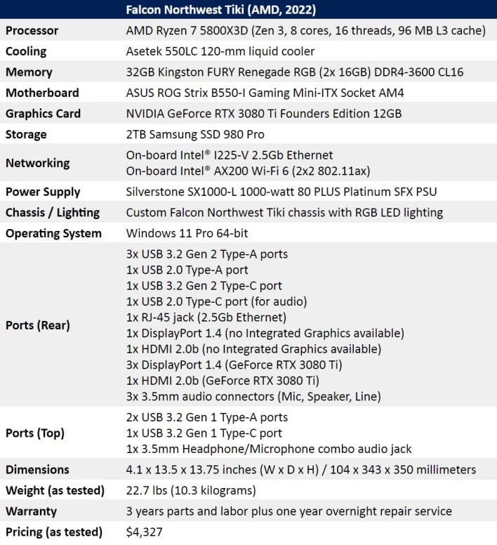 falcon northwest tiki specifications