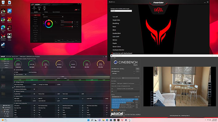 all amd maingear vybe desktop with apps and cinebench