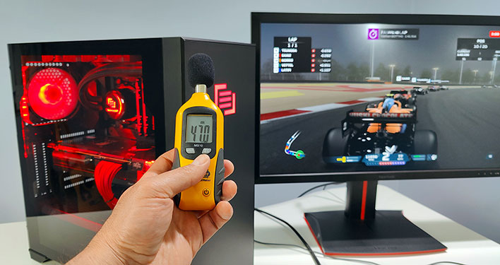 maingear vybe all amd gaming acoustic output meter measurement
