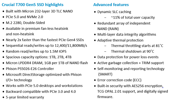 SSD CRUCIAL M2 1to T700 Gen5