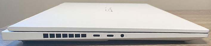 Left-side ports and vents on the HP Omen Transcend 16 in Ceramic White.