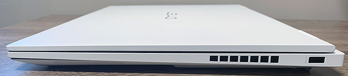 Right-side ports and vents on the HP Omen Transcend 16 in Ceramic White.