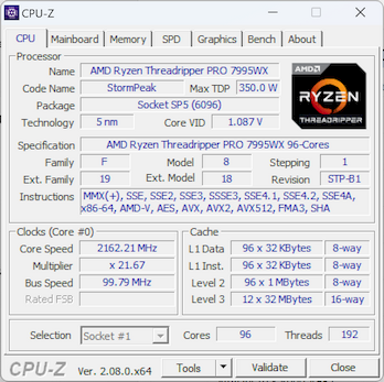 cpuz 1 threadripper pro 7995wx