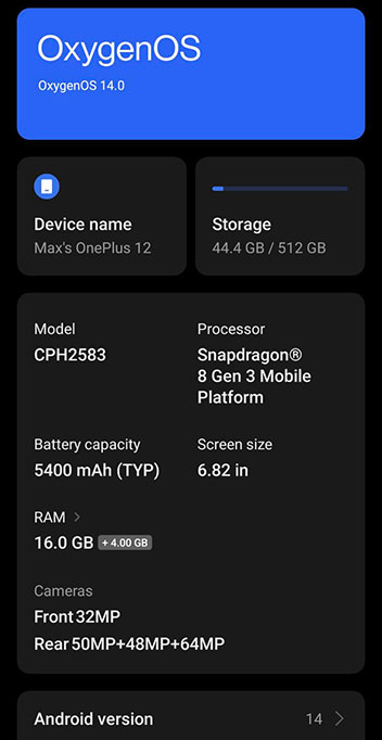 OnePlus 12 Oxygen OS
