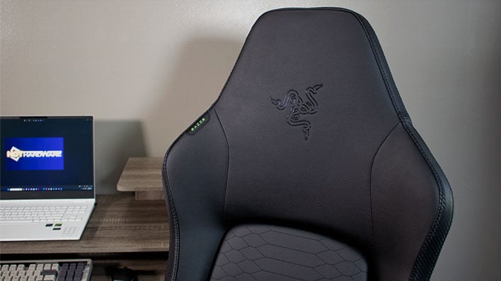 Closeup of the headrest on Razer's Iskur V2 gaming chair.