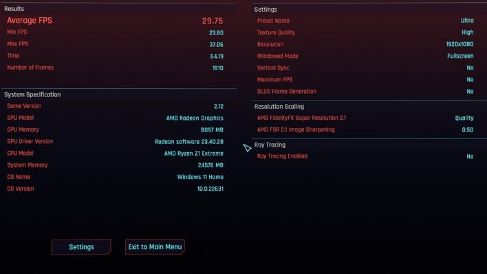cyberpunk ultra settings screenshot