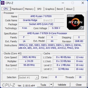 cpu z 9700x 1