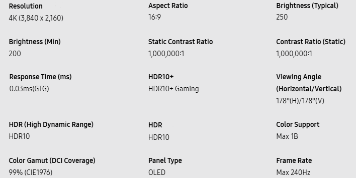 samsung oled monitor specifications