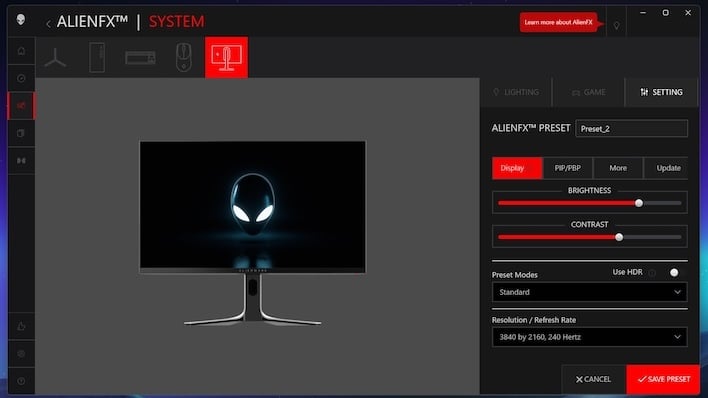 alienware cc monitor settings