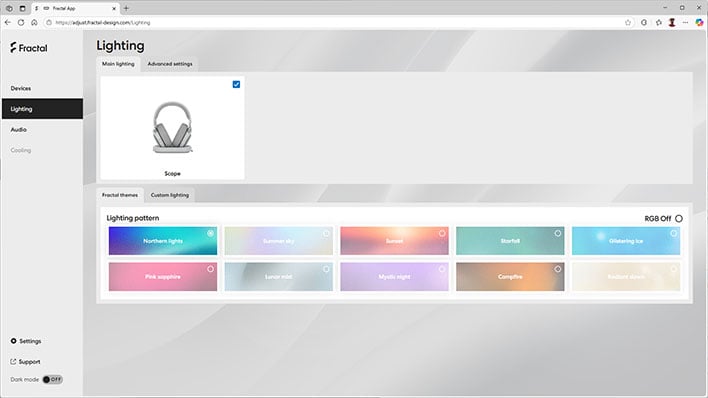 Fractal Design's web setup for lighting.