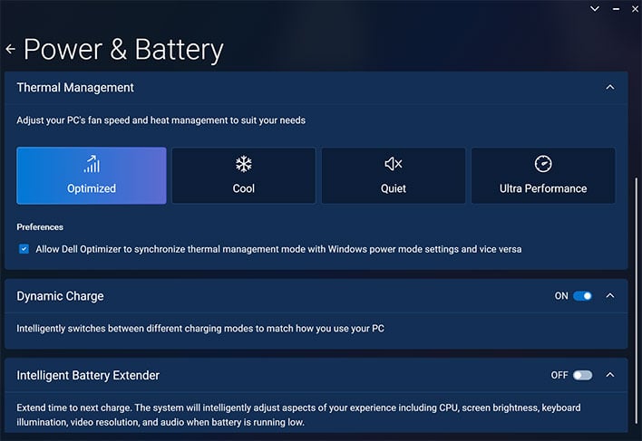 dell optimizer software power and battery settings