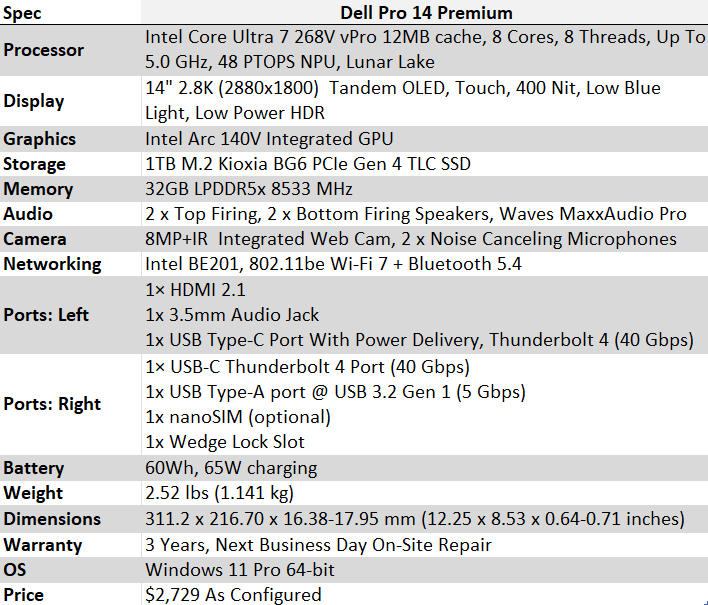 dell pro 14 premium specs and features 2