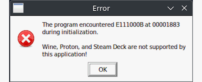wine proton and steam deck are not supported