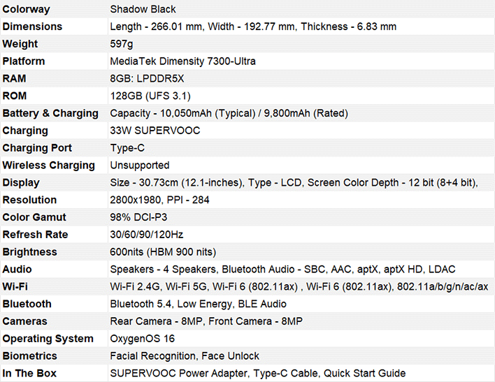 oneplus pad go 2 specs