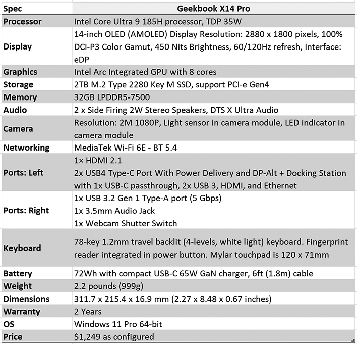geekbookx14pro specs