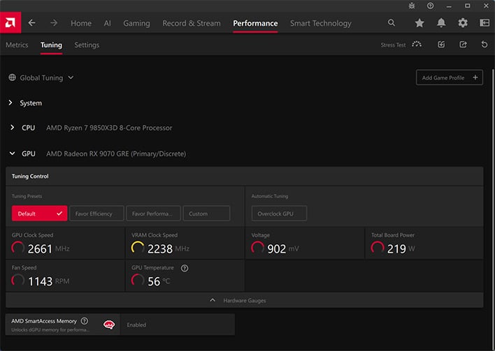 radeon 9070 gre stock settings