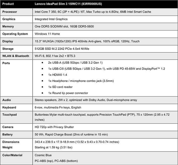 lenovo ideapad wildcat lake laptop specs