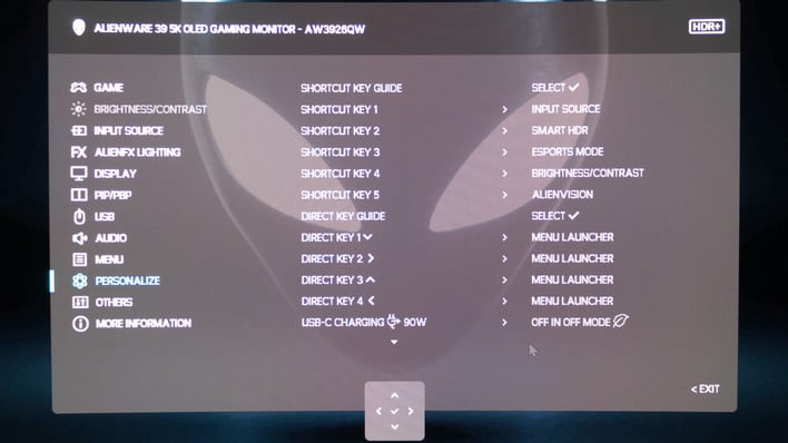 osd 10 personalize aw3926qw