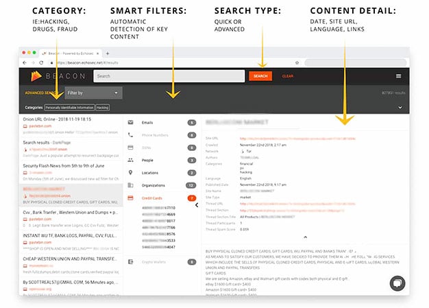 Dark web search engines