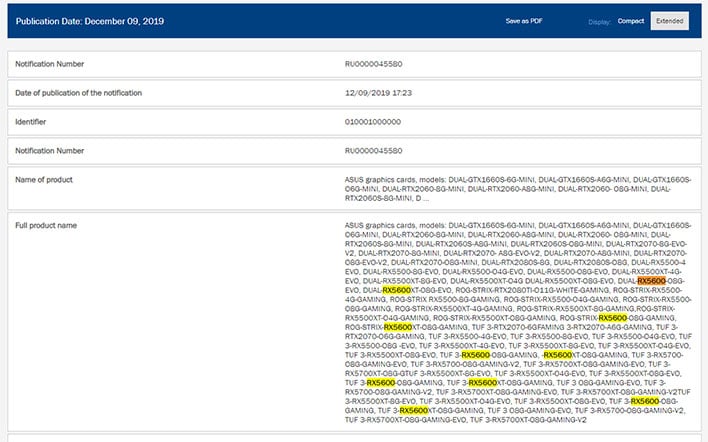 ASUS Radeon RX 5600 EEC Listings