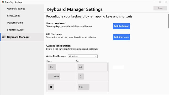 PowerToys Keyboard Manager Settings