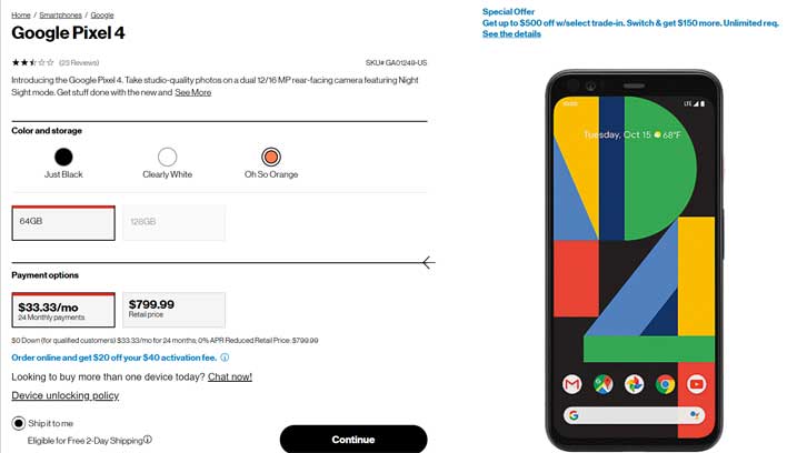 pixel 4 verizon page
