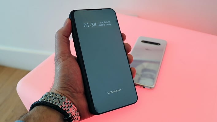 LG V60 ThinQ in case in hand