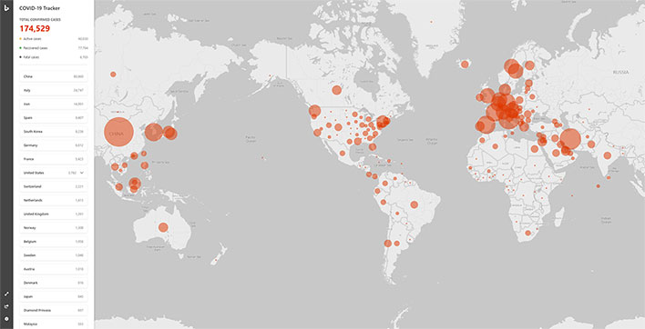 Interactive Coronavirus Map on Bing