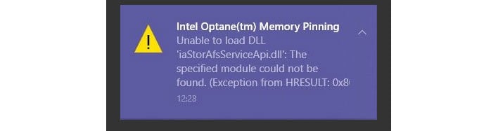 Intel optane memory pinning tm не удается загрузить dll iastorafsserviceapi dll