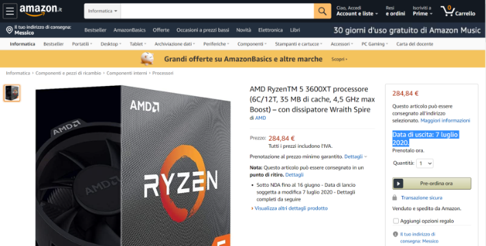 Amazon Italy Leaks AMD Ryzen 5 3600XT And Ryzen 9 3900XT CPUs