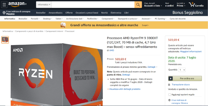 Amazon Italy Leaks AMD Ryzen 5 3600XT And Ryzen 9 3900XT CPUs