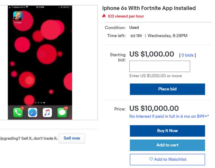 Iphone with deals fortnite installed ebay