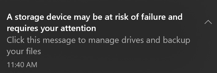 Windows 10 Drive Failure Notification