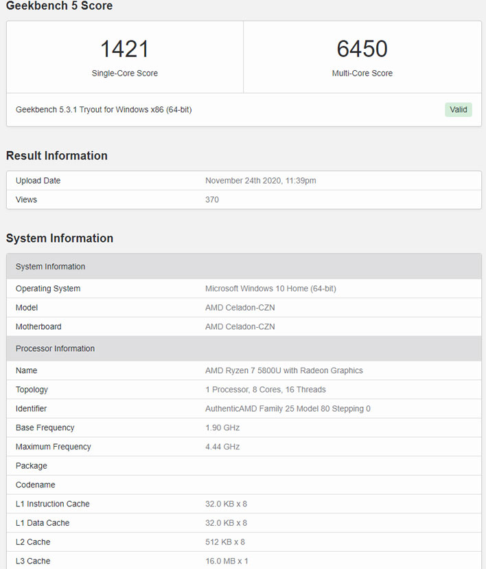 AMD Ryzen 7 5800U Zen 3 Mobile Cezanne CPU Benchmark Leak Confirms