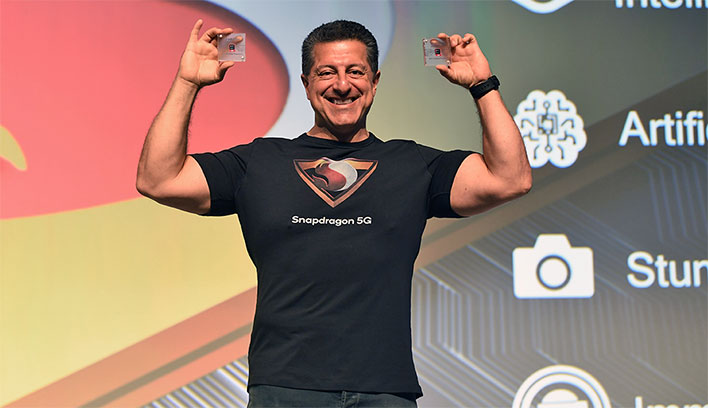 alex katouzian svp and gm mobile qualcomm tecnhnologies inc shows off the companys new snapdragon 855 mobile platform with 5g 3