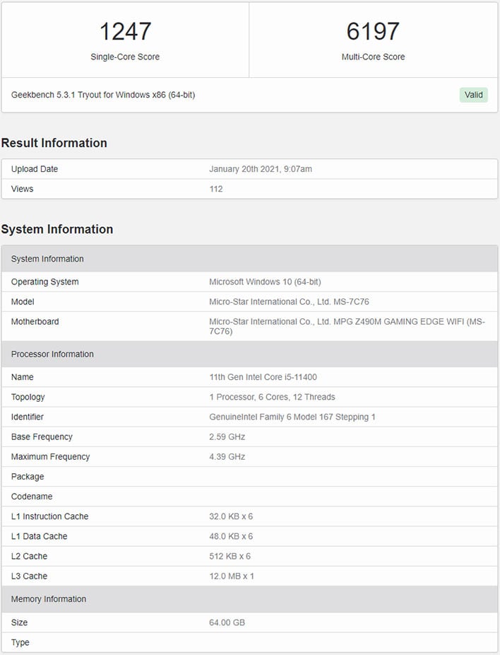 Intel Core i5-11400F Specs