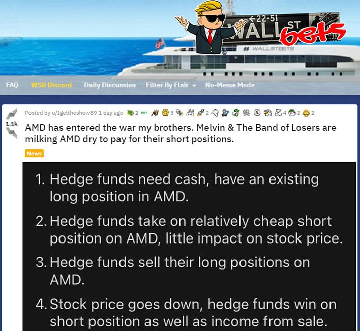 AMD discussion on Reddit wallstreetbets