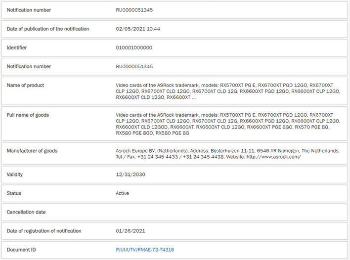 ASRock Radeon RX 6600 XT EEC Listing