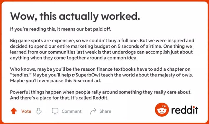 Featured image of post Reddit Super Bowl Commercial Frenzy last month which appeared to be jammed between a car commercial and a video of horses