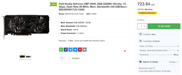 Palit NVIDIA CMP 30HX Crypto Mining Card Briefly Appears For Sale