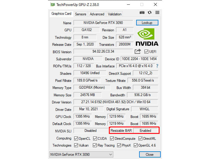 GPU-Z изменяемый размер BAR