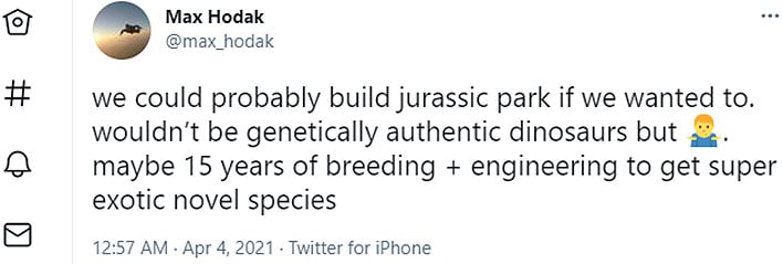 Max Hodak Jurassic Park Tweet