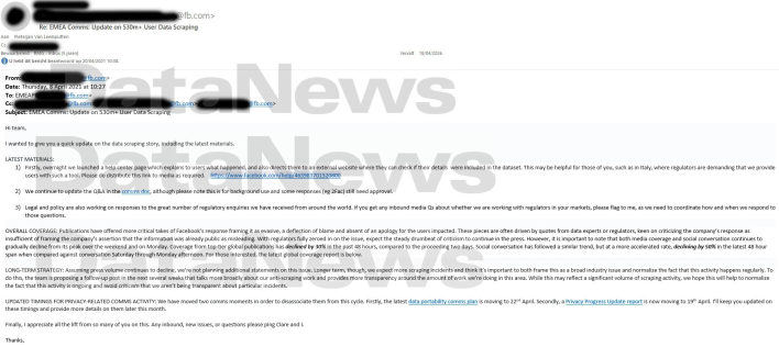 facebook internal email outlining data scraping social strategy leaked to journalist