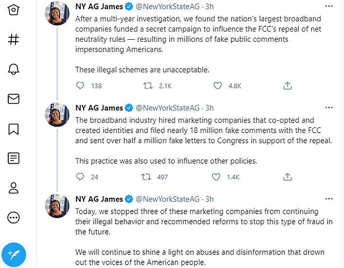 New York Attorney General Tweet