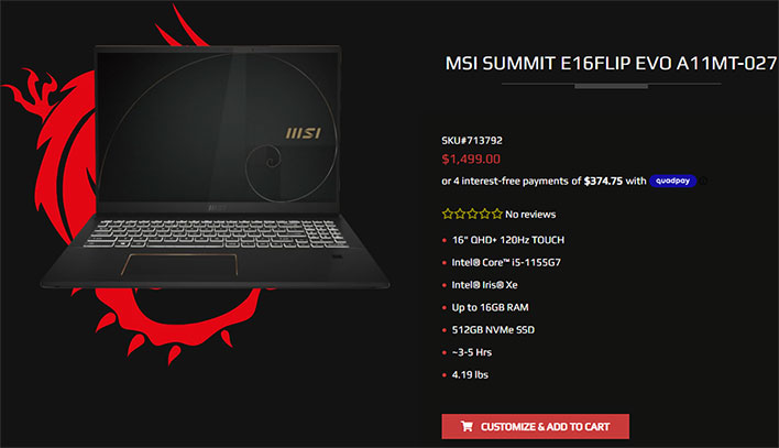 MSI Summit Laptop with a Core i5-1155G7