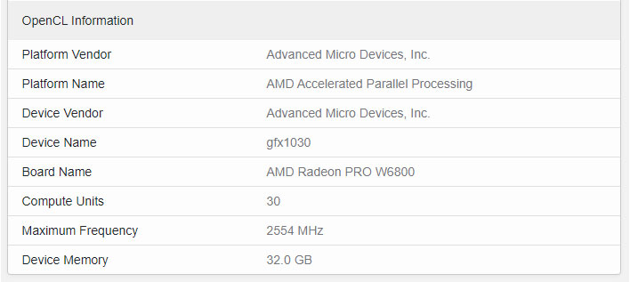 AMD Radeon Pro W6800 Geekbench